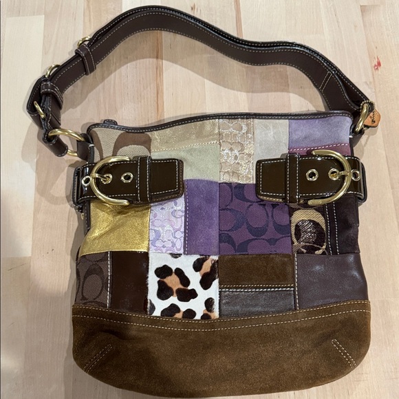 Coach Handbags - Coach Patchwork Shoulder Bag - Brown, Purple, Gold